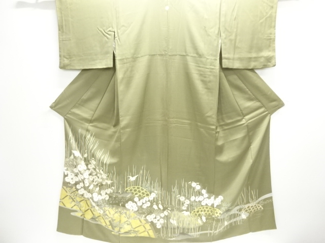 JAPANESE KIMONO / IRO-TOMESODE / KINSAI / KIKU & WHITE HERON
